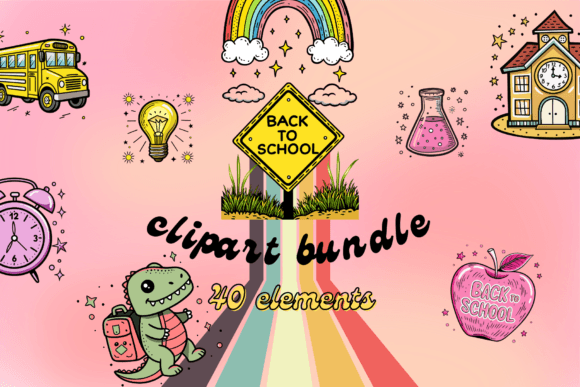 Groovy Back to School Clipart Bundle